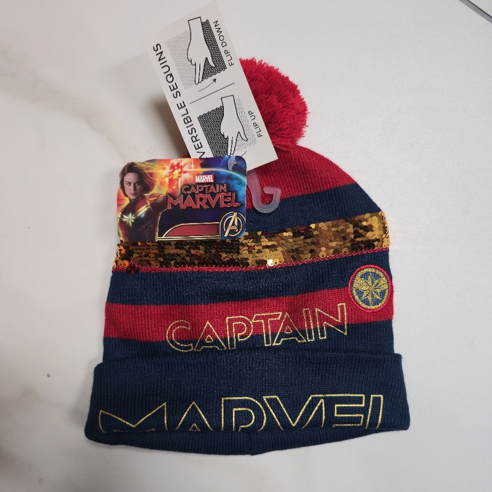 Marvel Captain Winter Beanie Reversible Sequins/Flip Up & Down/Kids One Size